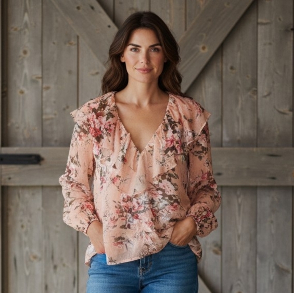 Silk Blush Pink Floral Top